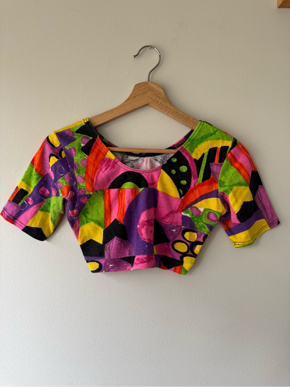 Vibrant Abstract Crop Top in Neon Colors